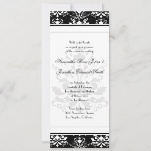 Black & White Damask Slim Wedding Invitation