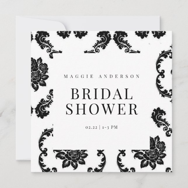 Black & White Damask Square Bridal Shower Invitation (Front)