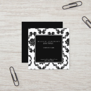 Black & White Damask Square Business Card