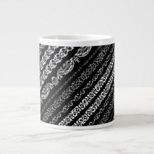 Black white damask stripes pattern large coffee mug