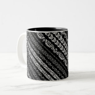 Black white damask stripes pattern Two-Tone coffee mug