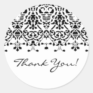 Black & White Damask Thank You Sticker