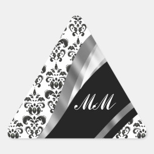 Black & white damask triangle sticker