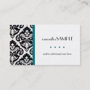 Black & White Damask, Turquoise Business Card