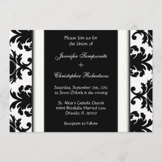 Black & White Damask Vintage Elegant Wedding Invitation