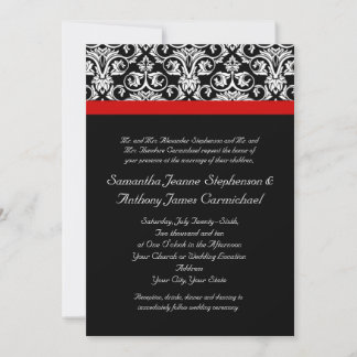 Black/White Damask w/ Ravishing Red Accent Invitation