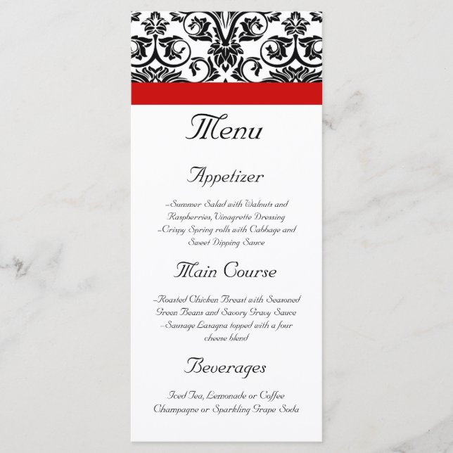 Black/White Damask w/ Ravishing Red Accent Menu (Front)