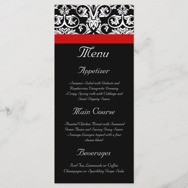 Black/White Damask w/ Ravishing Red Accent Menu (Front)