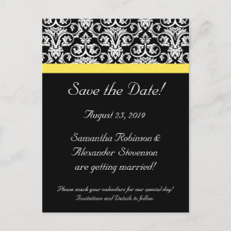 Black/White Damask w/Vibrant Yellow Announcement Postcard