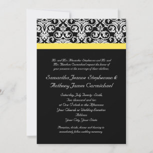 Black/White Damask w/Vibrant Yellow Invitation