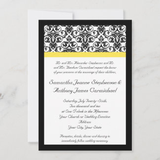 Black/White Damask w/Vibrant Yellow Invitation