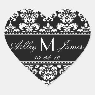 Black White Damask Wedding Favour Sticker