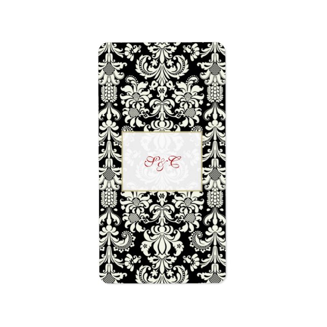 Black/White Damask Wedding Hershey's Mini Wrapper Label (Front)