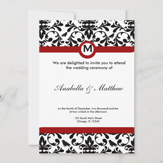 Black & White Damask Wedding Invitation (Front)