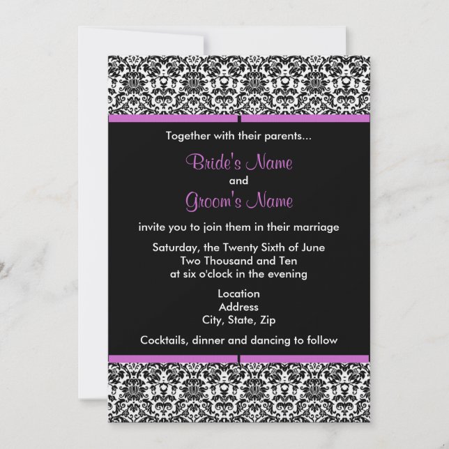 Black & White Damask Wedding Invitation (Front)