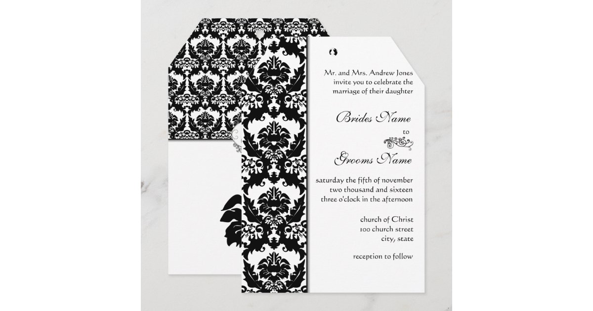 Black & White Damask Wedding Invitations Zazzle