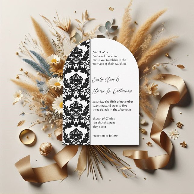 Black & White Damask Wedding Invitations (Creator Uploaded)
