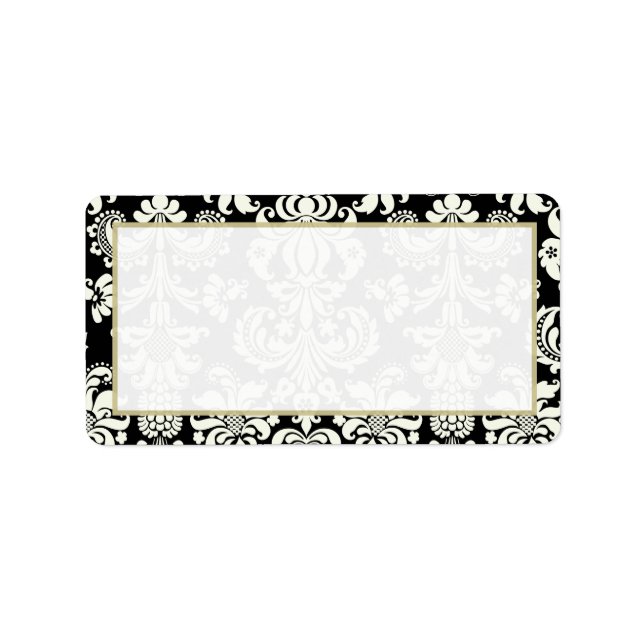 Black/White Damask Wedding Mailing Address Label (Front)