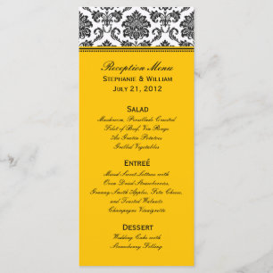 Black & White Damask Wedding Menu Rack Card