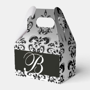 BLACK WHITE DAMASK WEDDING MONOGRAM Elegant Favour Box