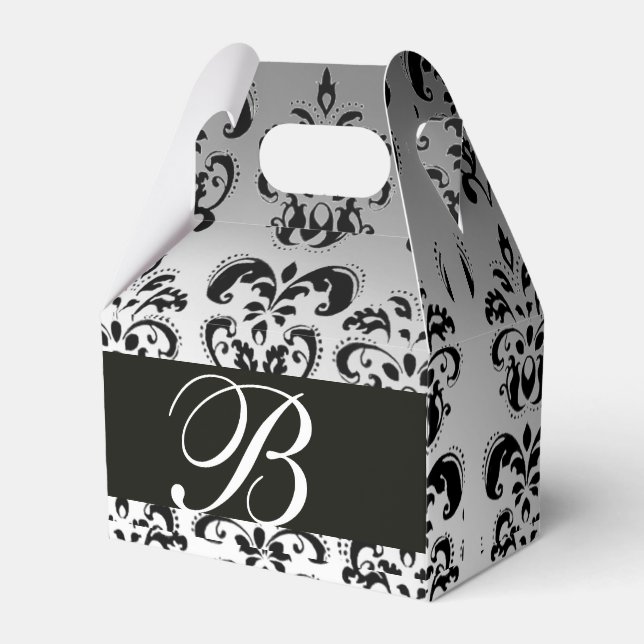 BLACK WHITE DAMASK WEDDING MONOGRAM Elegant Favour Box (Front Side)