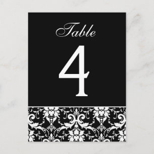 Black White Damask Wedding Table Number Card