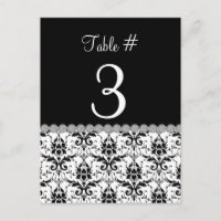 Black & White Damask Wedding Table Number Card