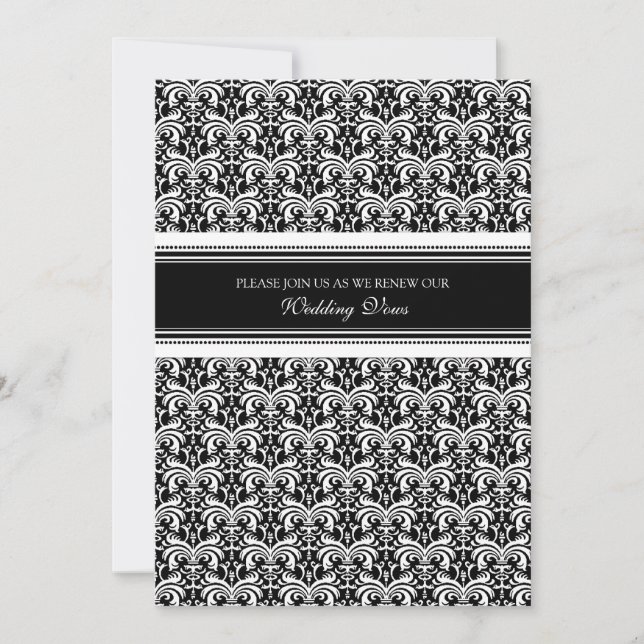 Black White Damask Wedding Vow Renewal Invitations (Front)