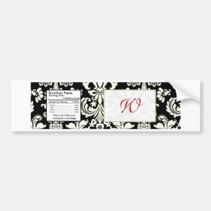 Black/White Damask Wedding Water Bottle Label