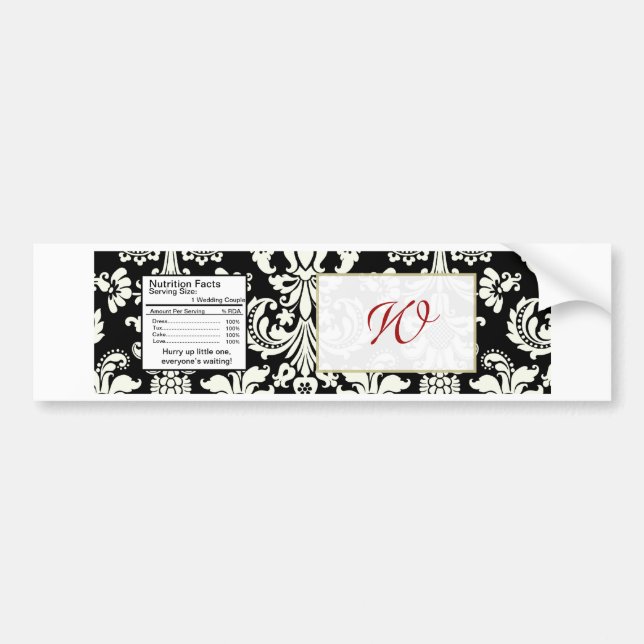 Black/White Damask Wedding Water Bottle Label (Front)