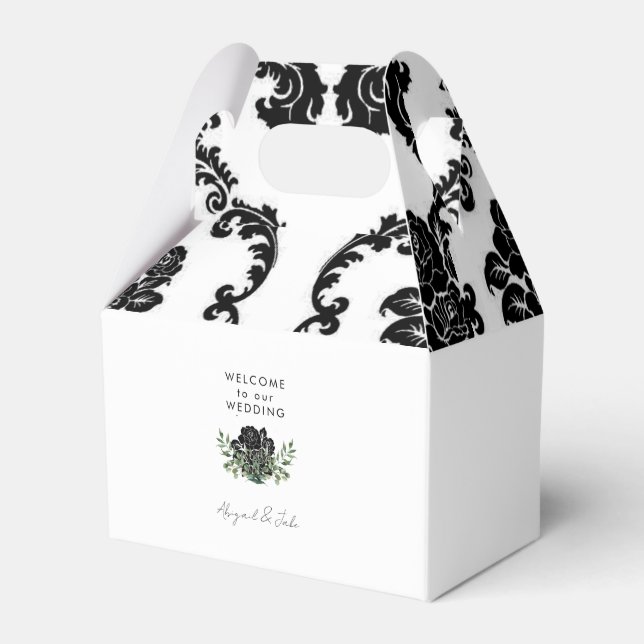 Black & White Damask Wedding Welcome Favour Box (Front Side)