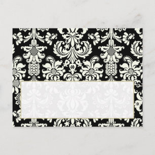 Black/White Damask Wedding Writable Place Card