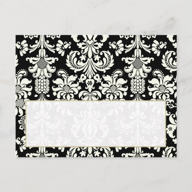Black/White Damask Wedding Writable Place Card (Front)