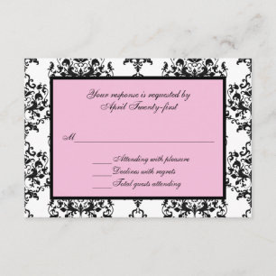 Black & White Damask with Pink RSVP Response Card