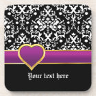 Black white damask with purple band and heart