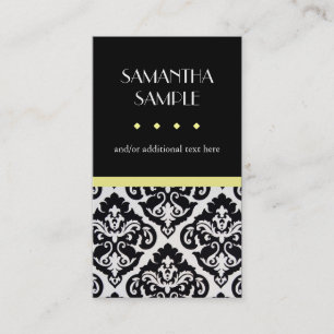 Black & White Damask, Yellow Business Card