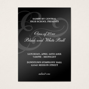 Black white dance formal prom bid admission ticket