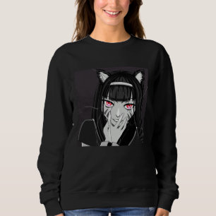 Black & White Dark Evil Neko Cat Girl with Smug Sm Sweatshirt