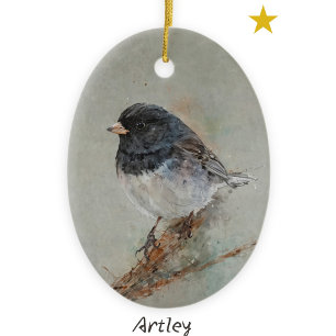 Black White Dark Eyed Junco Painting Year Holiday Ceramic Ornament
