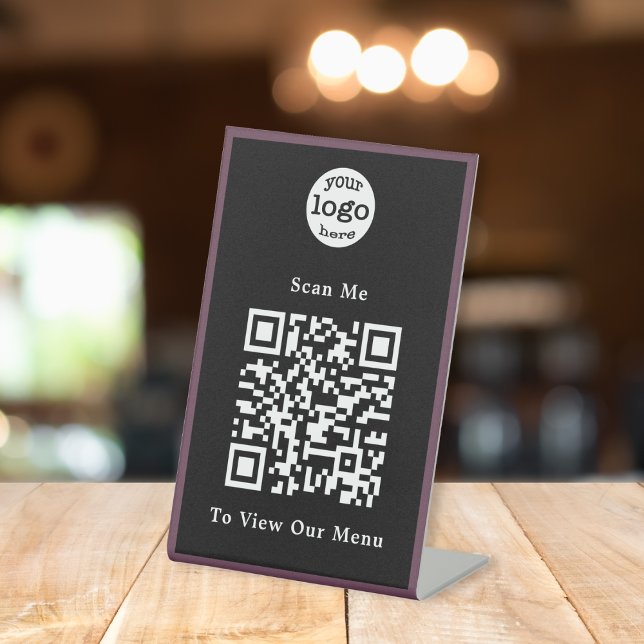 Black White Dark Rose Pink Logo QR Code Restaurant Pedestal Sign (Black White Dark Rose Pink Logo QR Code Restaurant Pedestal Sign)