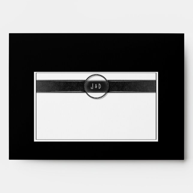 Black White Deco Matching WEDDING Initials Envelopes (Front)