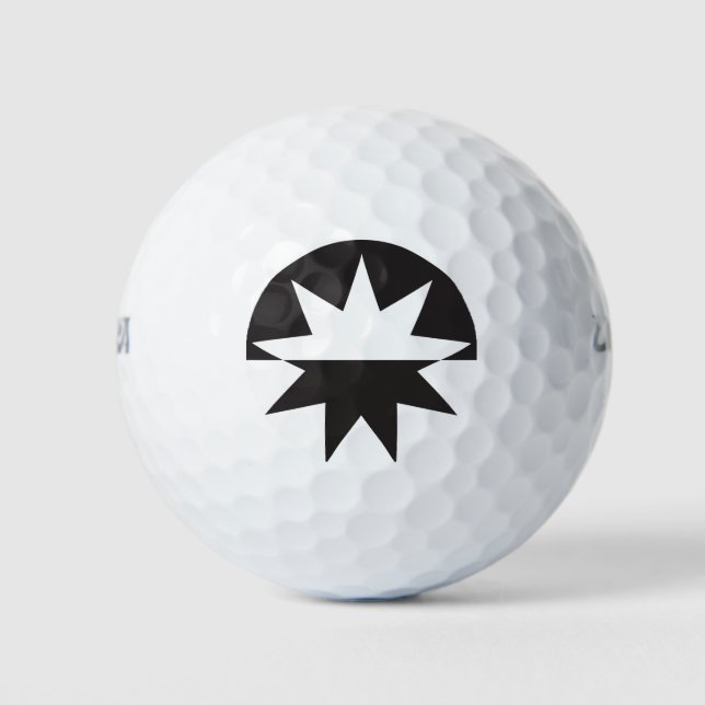 Black White Deco Star Sunburst Golf Balls (Front)