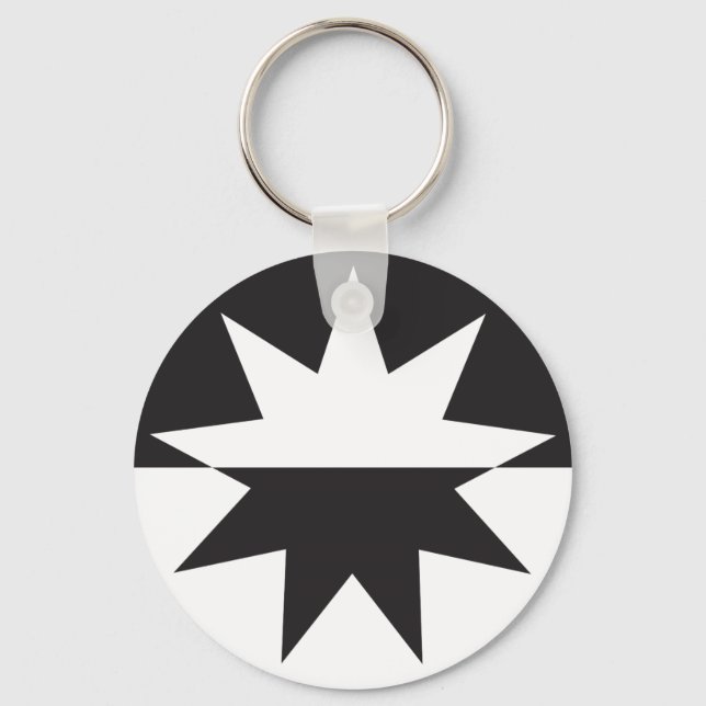 Black White Deco Star Sunburst Key Ring (Front)