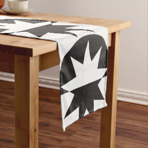 Black White Deco Star Sunburst Short Table Runner