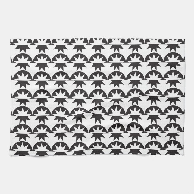 Black White Deco Star Sunburst Tea Towel (Horizontal)