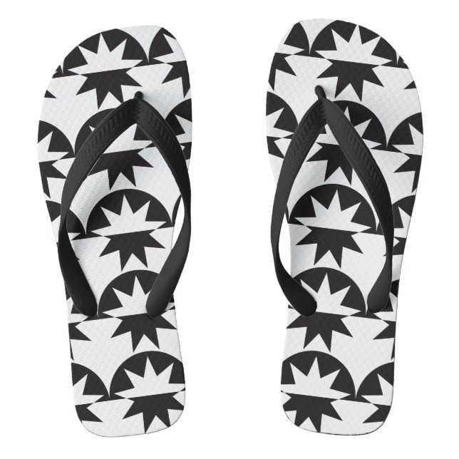 Black White Deco Star Sunburst Thongs (Footbed)
