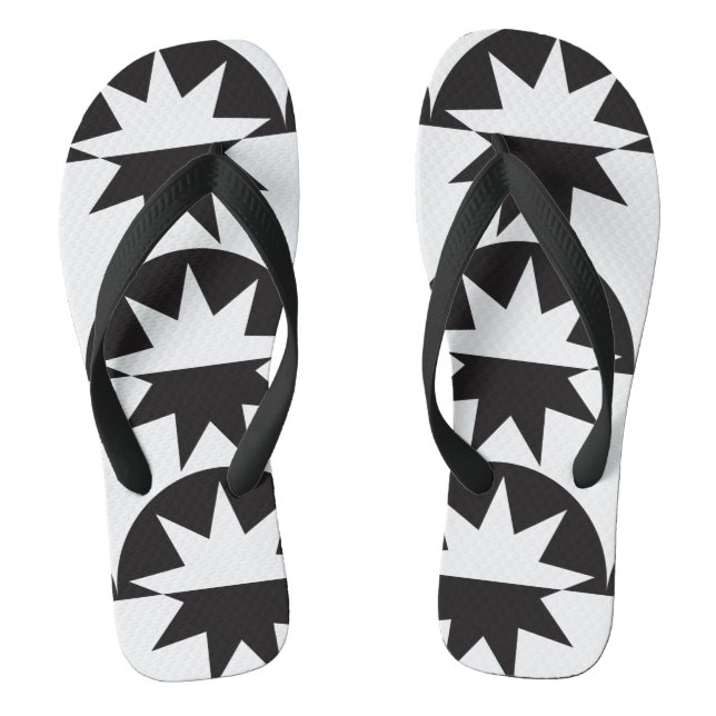 Black White Deco Star Sunburst Thongs (Footbed)