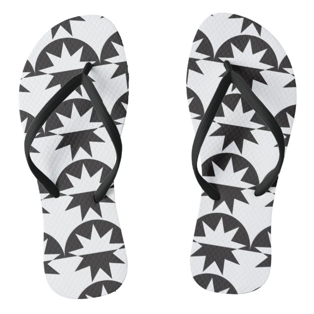 Black White Deco Star Sunburst Thongs (Footbed)