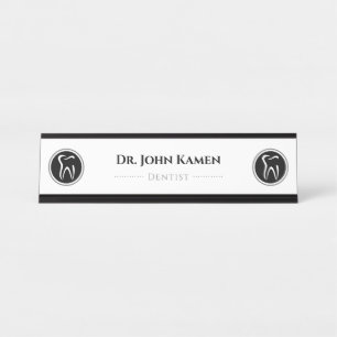 Black White Dentist   Teeth Desk Name Plate