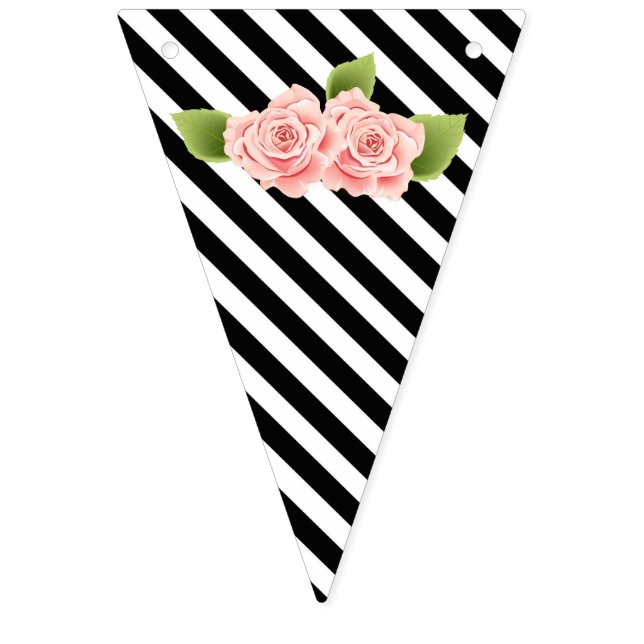 Black & White Designs Pink Flowers Bunting Flag (Eighth Flag)